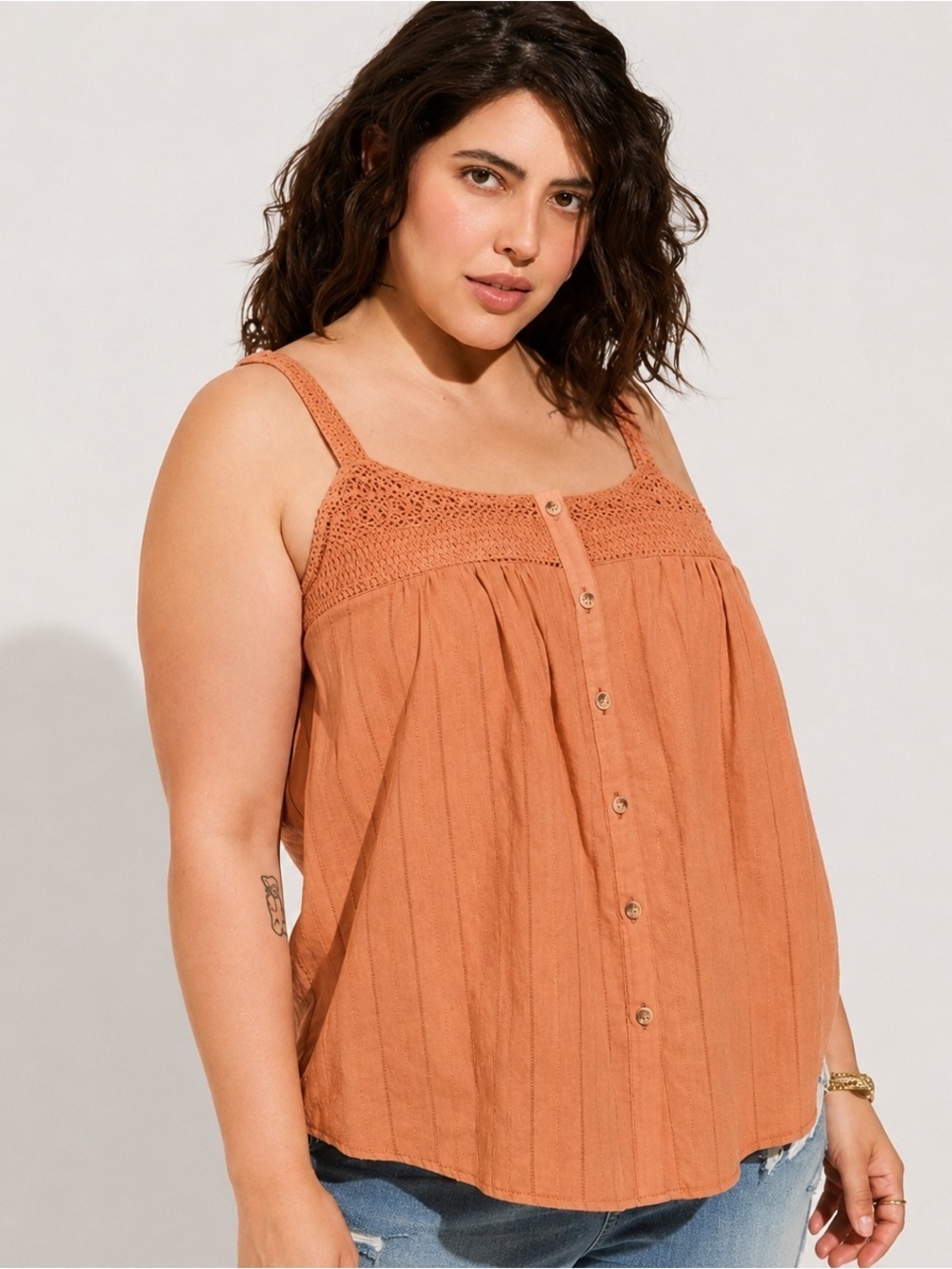 Torrid Crochet Lace Yoke Button Front Gauze Tank Top NWT Size 5 #1039